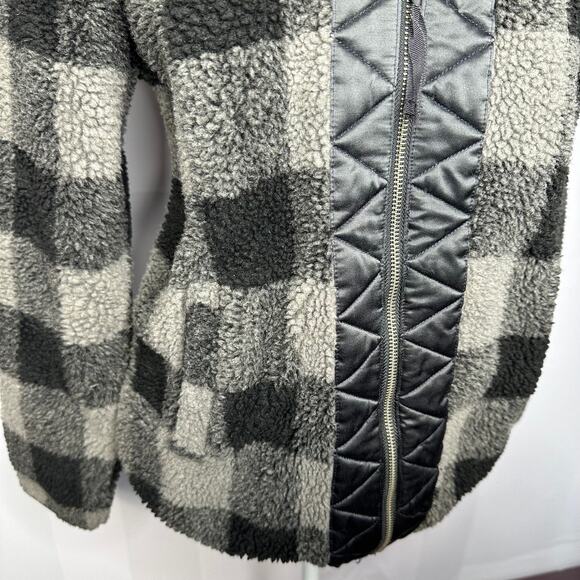 Abercrombie & Fitch Shacket Gray Black Sherpa Zip Up Sweater Jacket Small - Picture 4 of 7